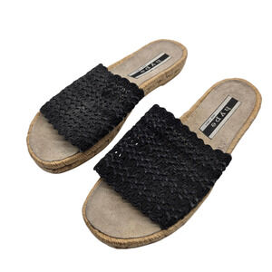 Hype Womens Size 10 Slide Sandals Leather Flat Open Toe Slip On espadrille Black